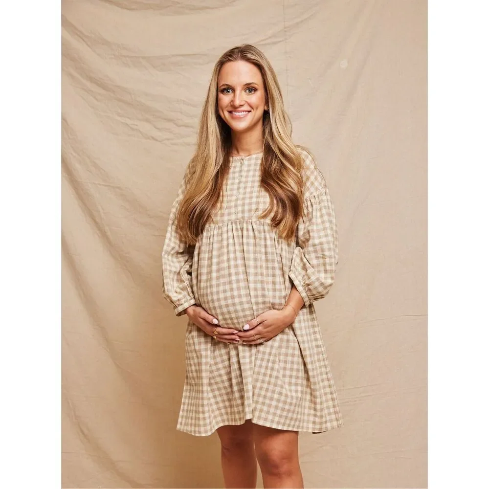 Able Beige Plaid Mini Dress - Picture 4 of 13